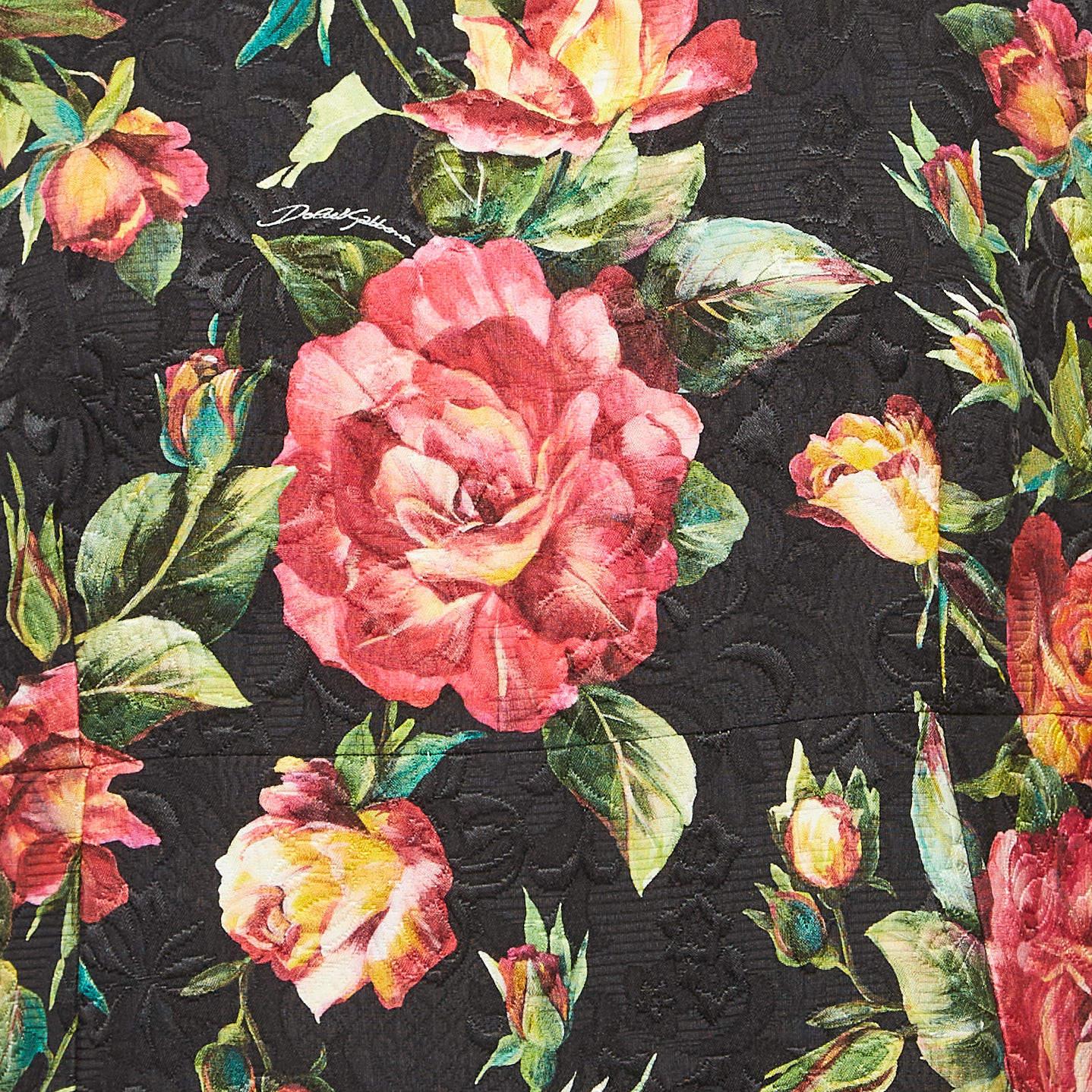 Dolce & Gabbana Black Floral Print Jacquard Mini Dress S In New Condition For Sale In Dubai, Al Qouz 2