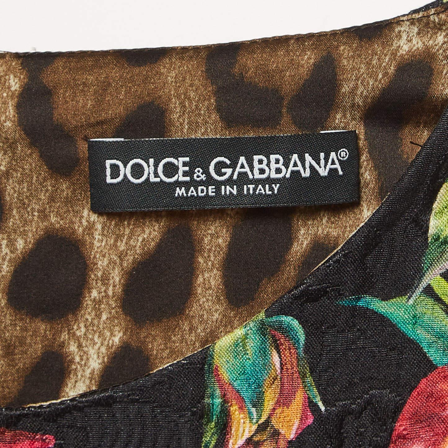 Women's Dolce & Gabbana Black Floral Print Jacquard Mini Dress S For Sale