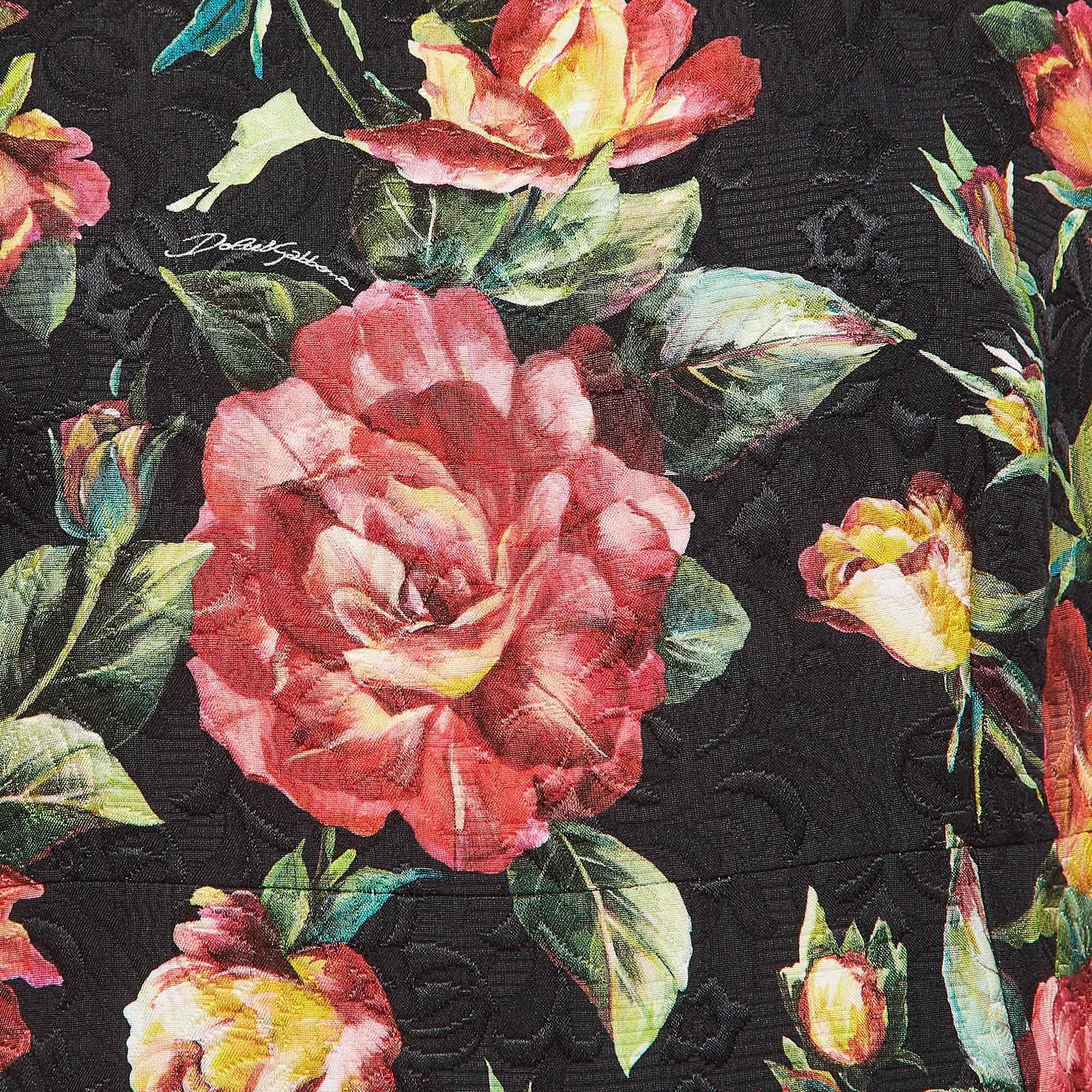 Dolce & Gabbana Black Floral Print Jacquard Sleeveless Dress XL In Good Condition In Dubai, Al Qouz 2