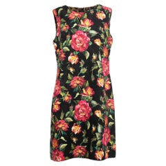 Dolce & Gabbana Black Floral Print Jacquard Sleeveless Short Sheath Dress L