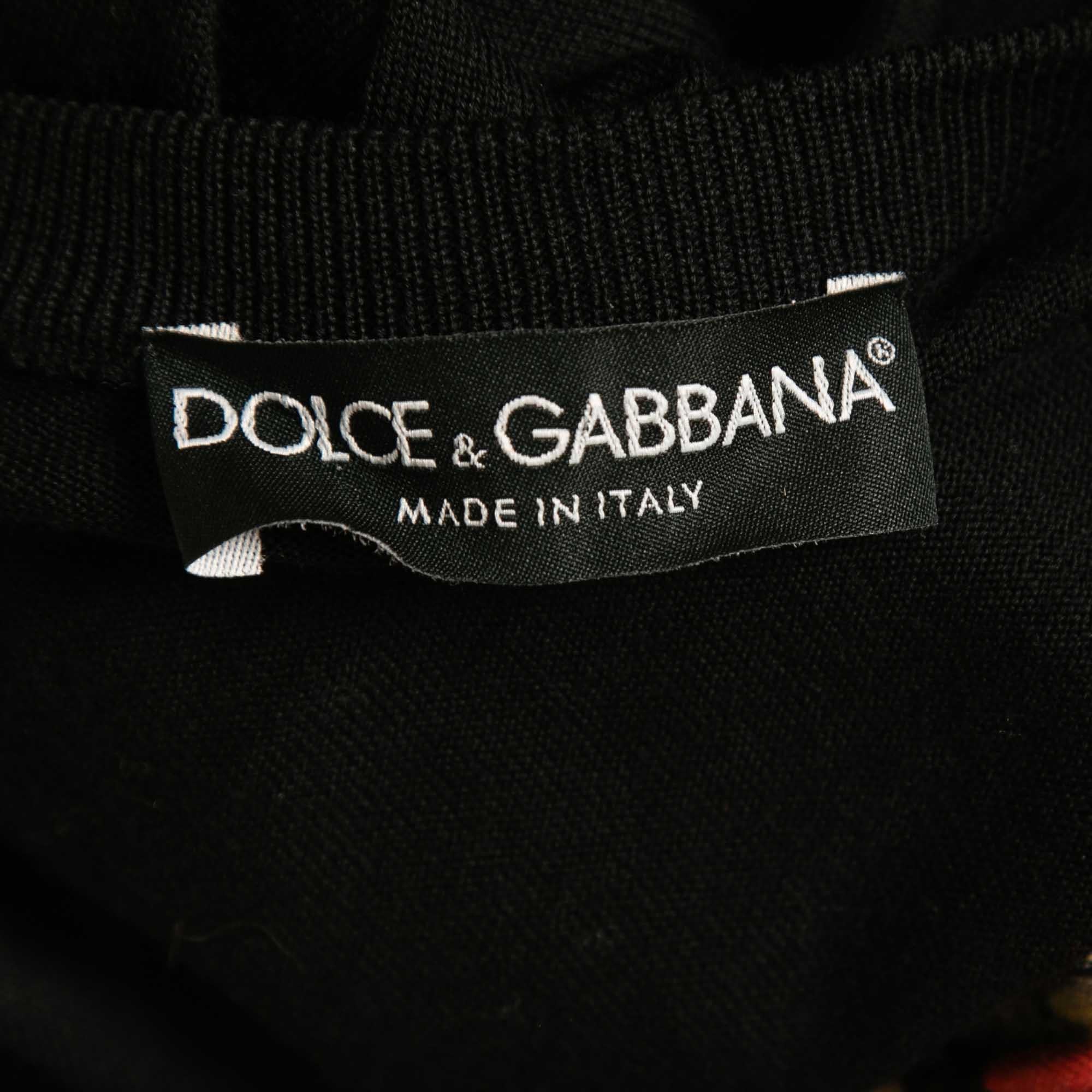 Men's Dolce & Gabbana Black Floral Print Knit Draped Long Sleeve Top S For Sale