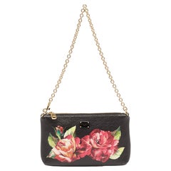 Dolce & Gabbana Black Floral Print Leather Chain Clutch