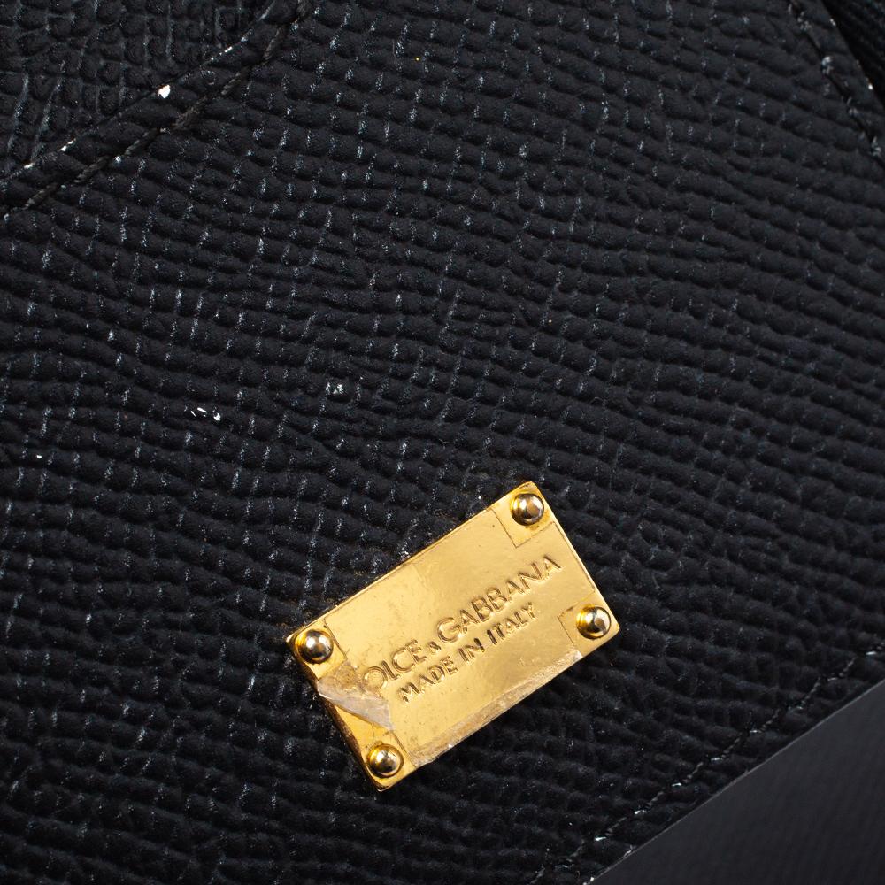 Dolce & Gabbana Black Floral Print Leather Medium Sicily Top Handle Bag 1