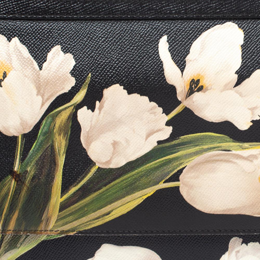 Dolce & Gabbana Black Floral Print Leather Medium Sicily Top Handle Bag 2