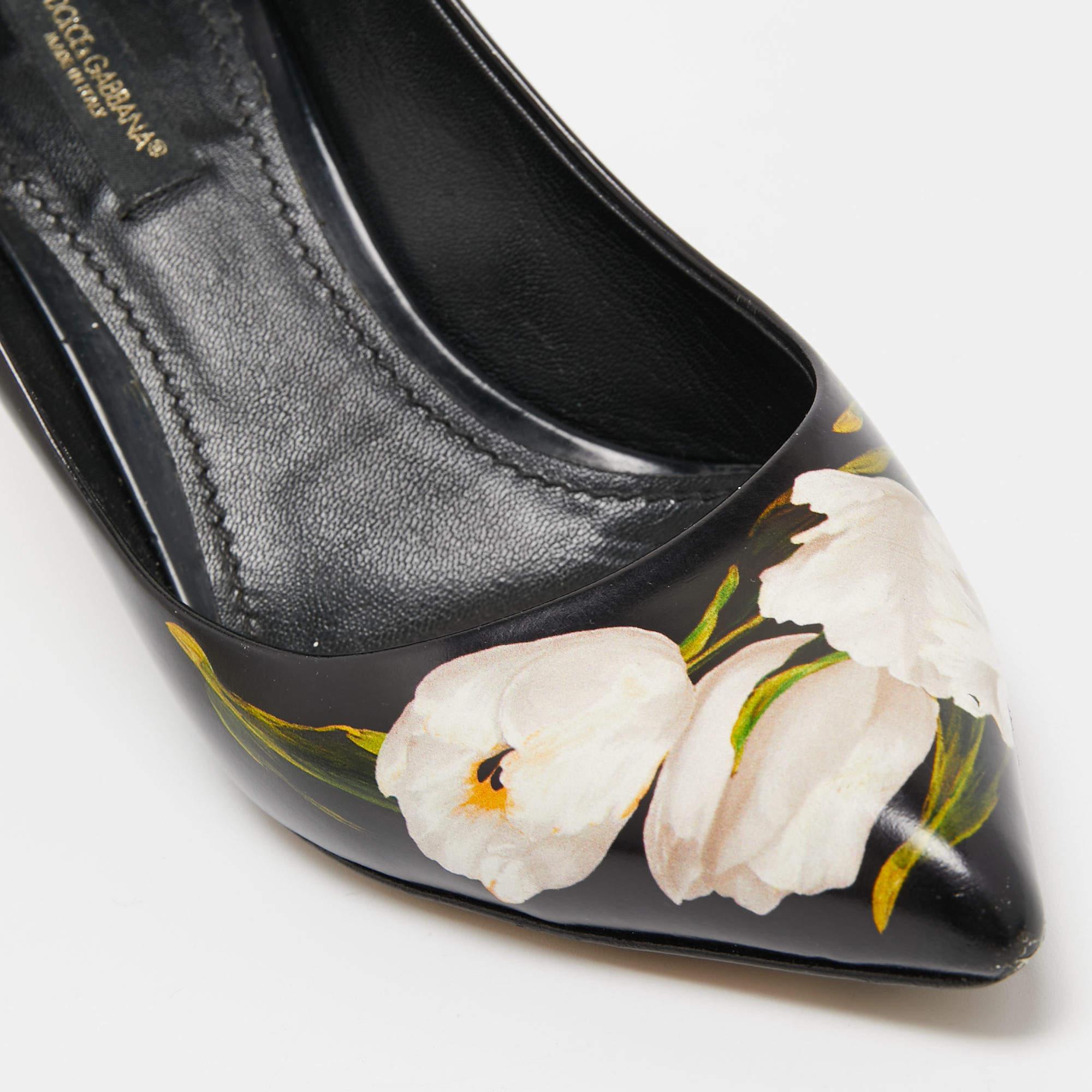 Dolce & Gabbana Black Floral Print Leather Pointed Toe Pumps Size 36 3