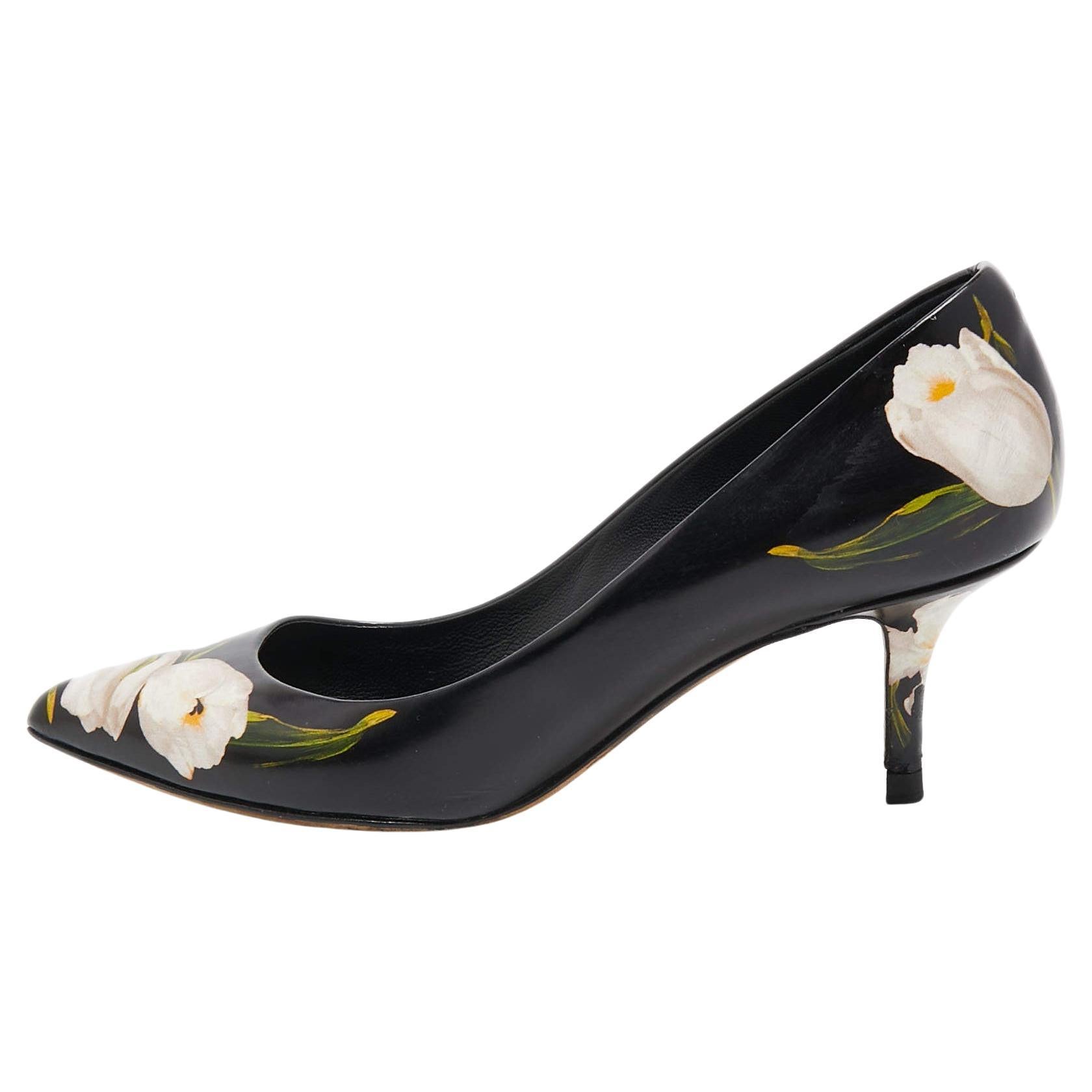 Dolce & Gabbana Black Floral Print Leather Pointed Toe Pumps Size 36