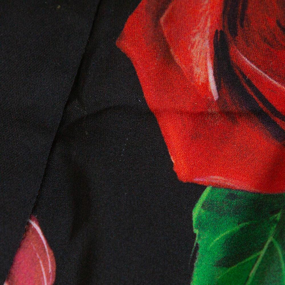 Dolce & Gabbana Black Floral Print Silk Button Front Abaya M In Good Condition In Dubai, Al Qouz 2