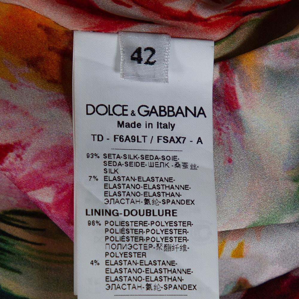 Women's Dolce & Gabbana Black Floral Print Silk Button Front Abaya M