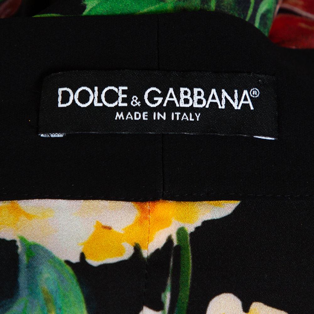 Dolce & Gabbana Black Floral Print Silk Button Front Abaya M 1