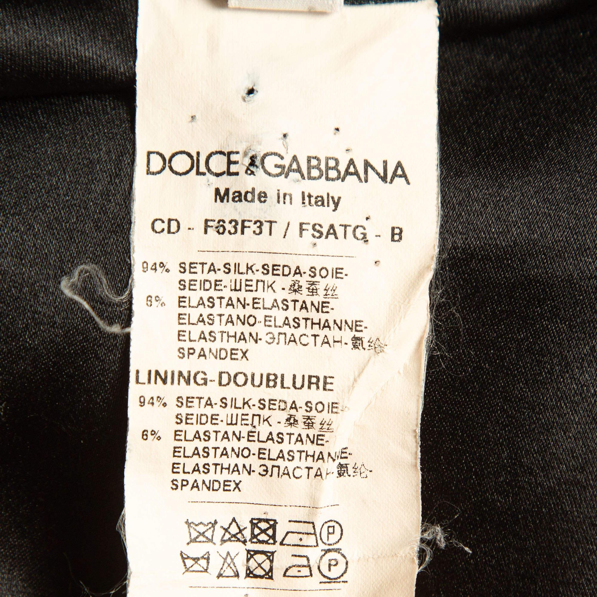Dolce & Gabbana Schwarzes gerafftes Midikleid aus Seide mit Blumendruck und kalten Schultern, M 1