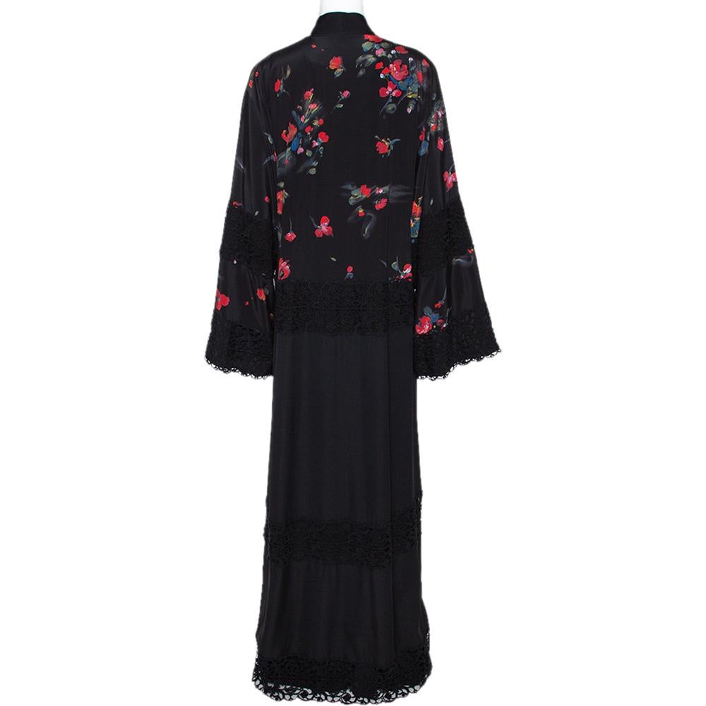 Dolce & Gabbana Black Floral Print Silk Lace Trim Abaya S In Excellent Condition In Dubai, Al Qouz 2