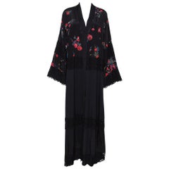 Dolce & Gabbana Black Floral Print Silk Lace Trim Abaya S
