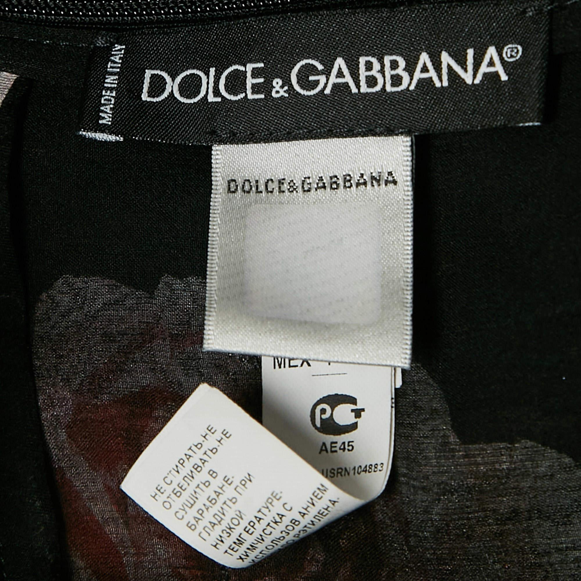 De las mujeres Dolce & Gabbana Vestido íntimo de seda con estampado floral negro y ribete de encaje XS en venta