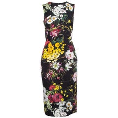 Dolce 
Gabbana Black Floral Print Silk Sheath Dress S
