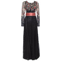 Dolce & Gabbana Black Floral Printed Chiffon & Lace Trim Maxi Dress M