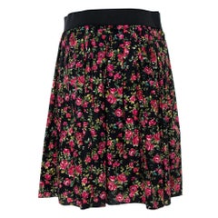 Dolce & Gabbana Black Floral Printed Cotton Flared Skirt M