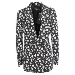 Dolce 
Gabbana Black Floral Printed Crepe Double-Breasted Blazer M