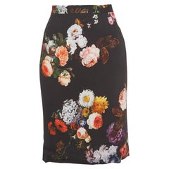 Dolce & Gabbana Black Floral Printed Crepe Knee Length Skirt M