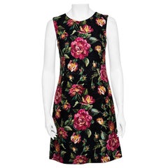 Dolce & Gabbana Black Floral Printed Jacquard Sleeveless Sheath Dress S
