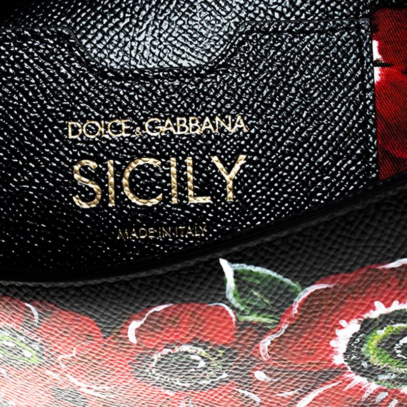 Dolce & Gabbana Black Floral Printed Leather Medium Miss Sicily Top Handle Bag 3