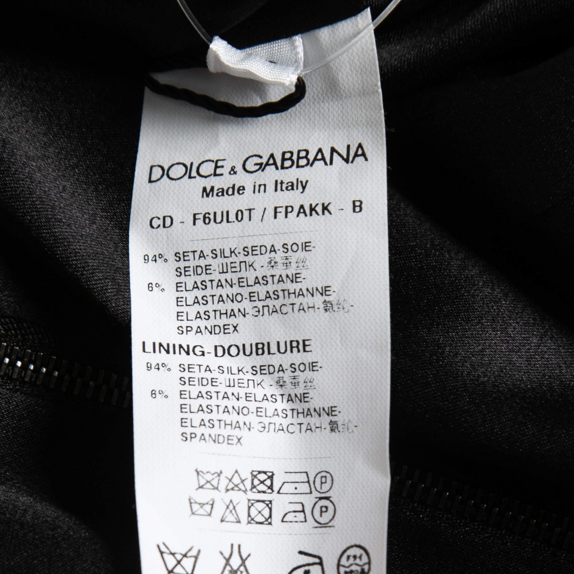 Dolce & Gabbana Black Floral Printed Silk Long Sleeve Dress M In New Condition For Sale In Dubai, Al Qouz 2