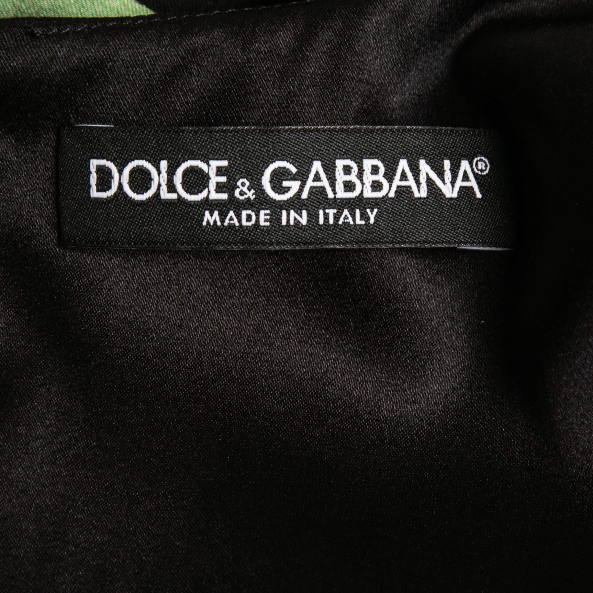 Women's Dolce & Gabbana Black Floral Printed Silk Long Sleeve Dress M For Sale