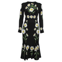 Used Dolce & Gabbana Black Floral Printed Silk Long Sleeve Dress M