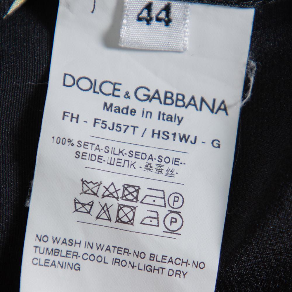 Dolce & Gabbana Black Floral Printed Silk Neck Tie Detail Top M 2