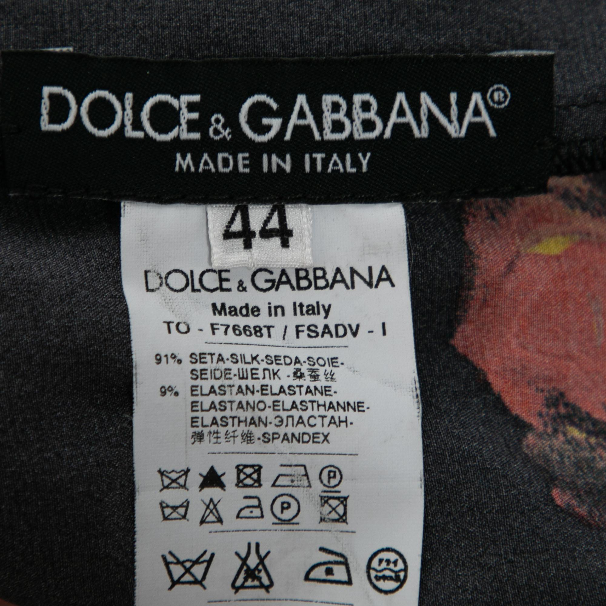 Women's Dolce & Gabbana Black Floral Printed Silk Neck Tie Detailed Blouse M
