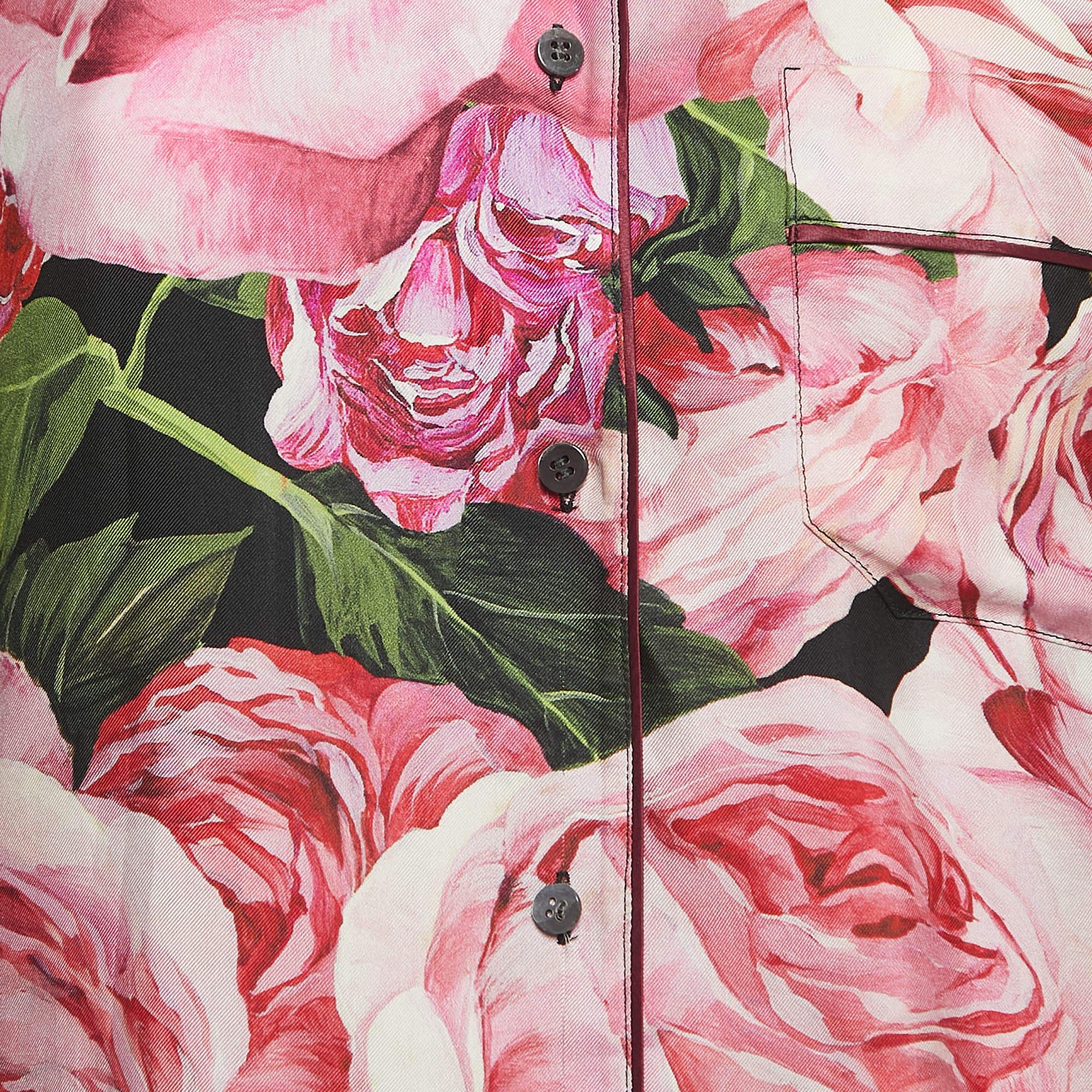 Dolce & Gabbana - Top de pyjama en soie imprimé de fleurs - Noir S en vente 2