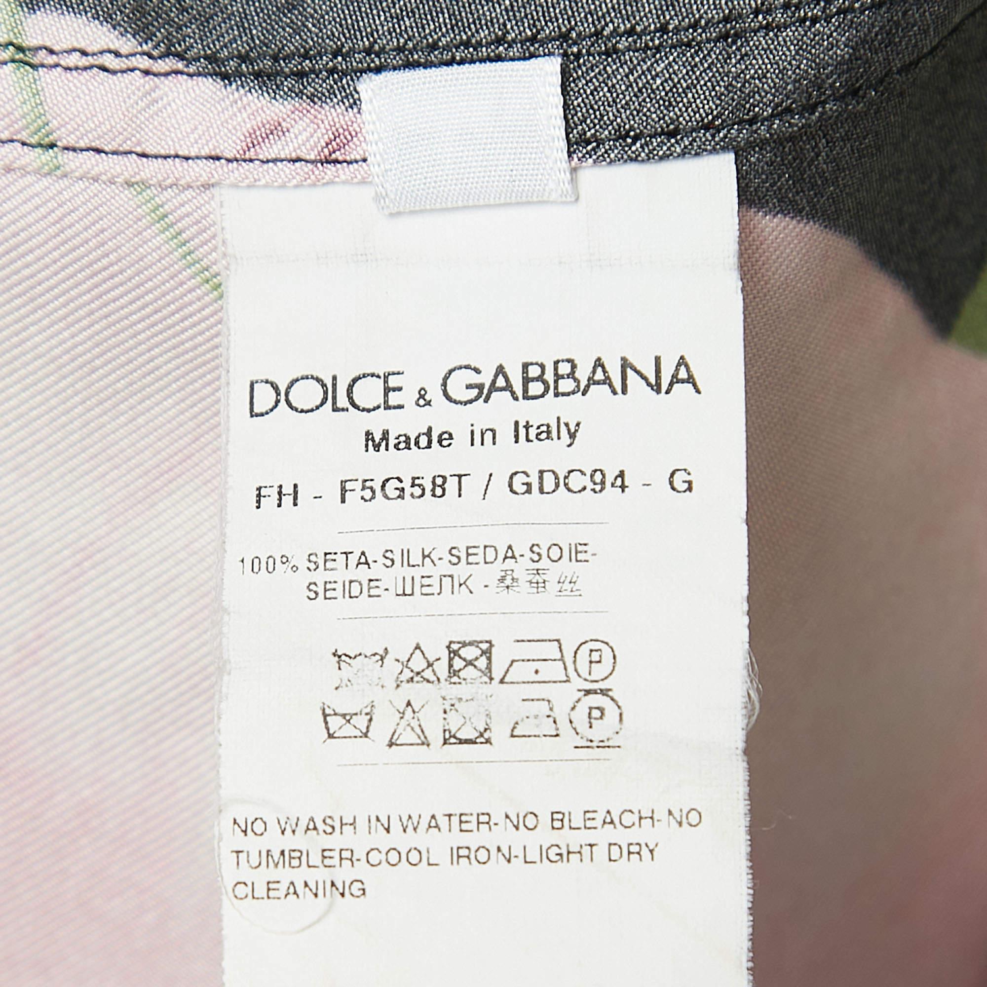 Dolce & Gabbana Black Floral Printed Silk Pajama Top S For Sale 3
