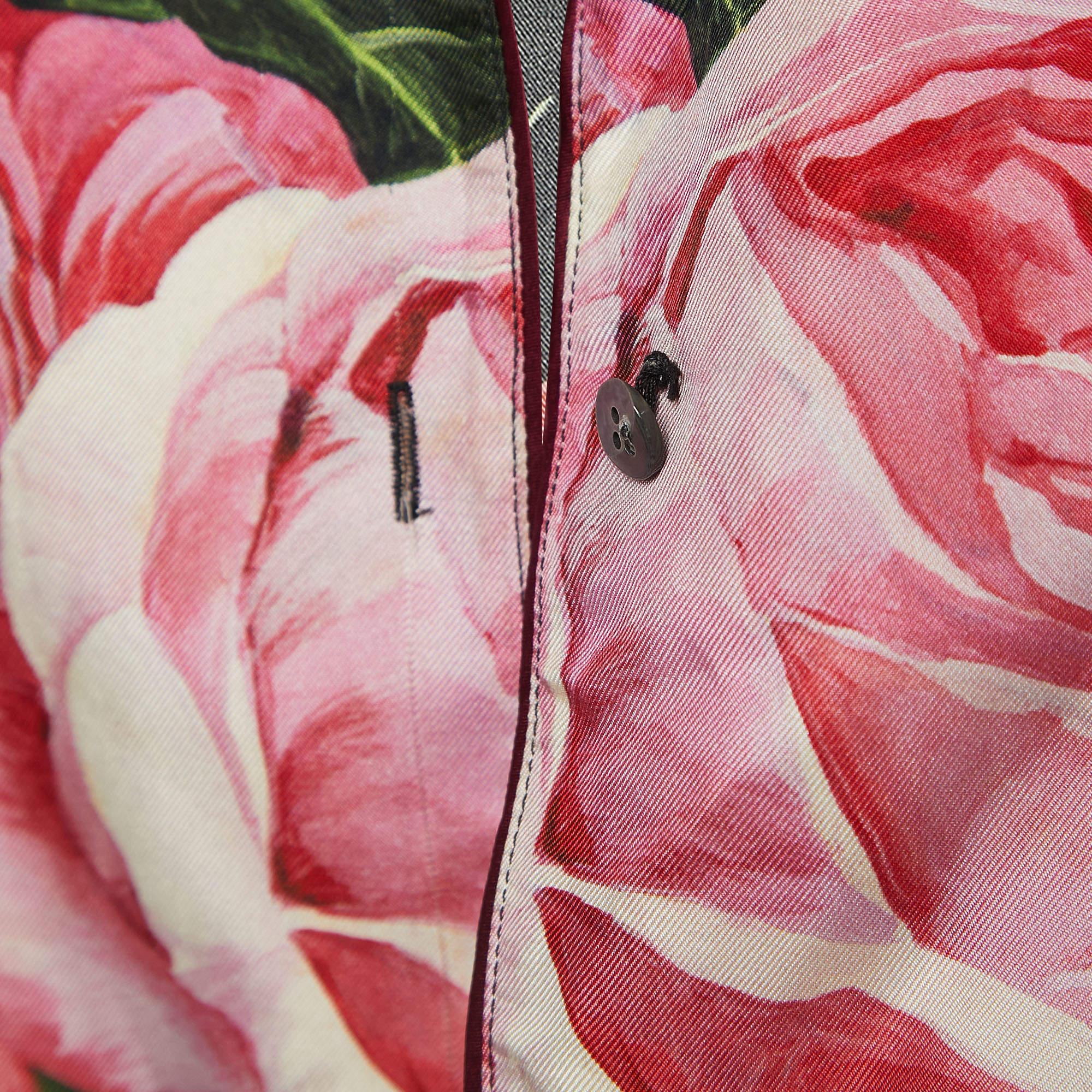 Dolce & Gabbana Schwarzes Pajama-Top aus bedruckter Seide mit Blumendruck S im Angebot 4