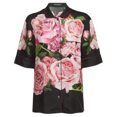 Dolce & Gabbana Black Floral Printed Silk Pajama Top S