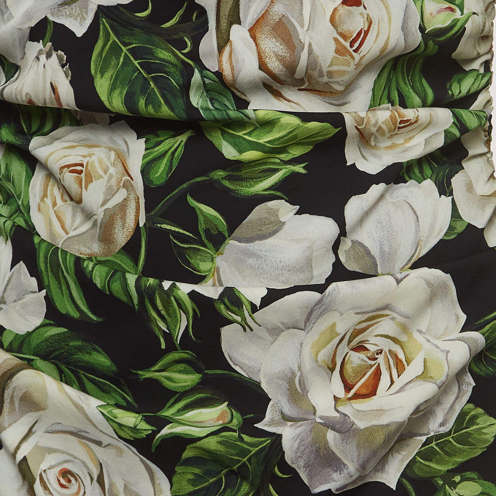 Dolce & Gabbana Schwarzes Midikleid aus Stretch-Krepp mit Blumendruck L im Zustand „Hervorragend“ im Angebot in Dubai, Al Qouz 2