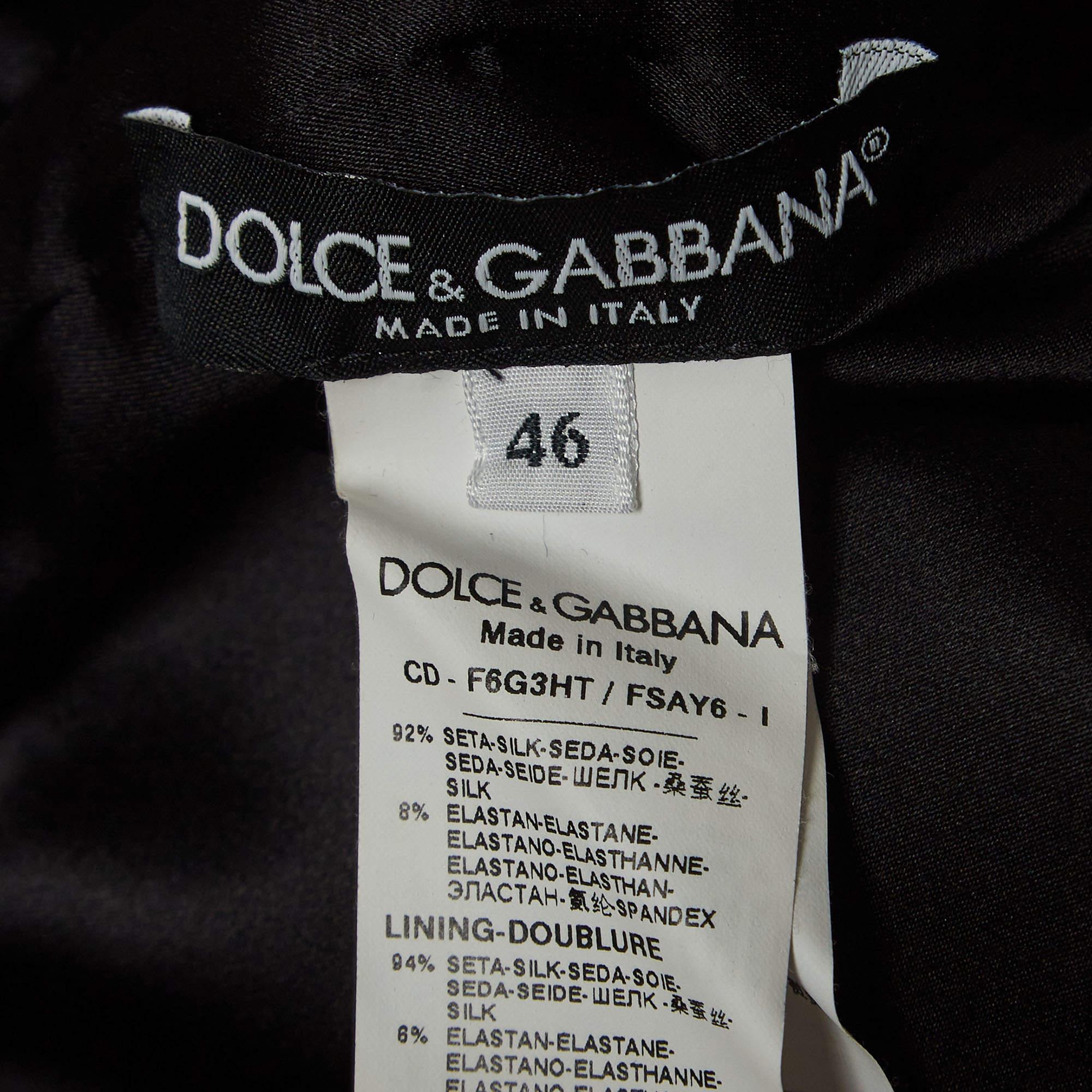 Women's Dolce & Gabbana Black Floral Printed Stretch Crepe Midi Dress L For Sale