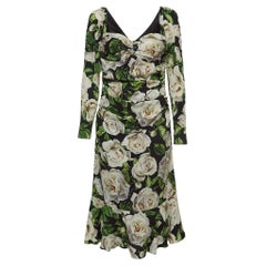 Used Dolce & Gabbana Black Floral Printed Stretch Crepe Midi Dress L