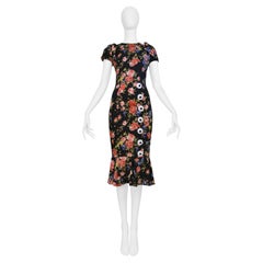 Dolce & Gabbana Black Floral Silk Dress With Button Appliques 2017