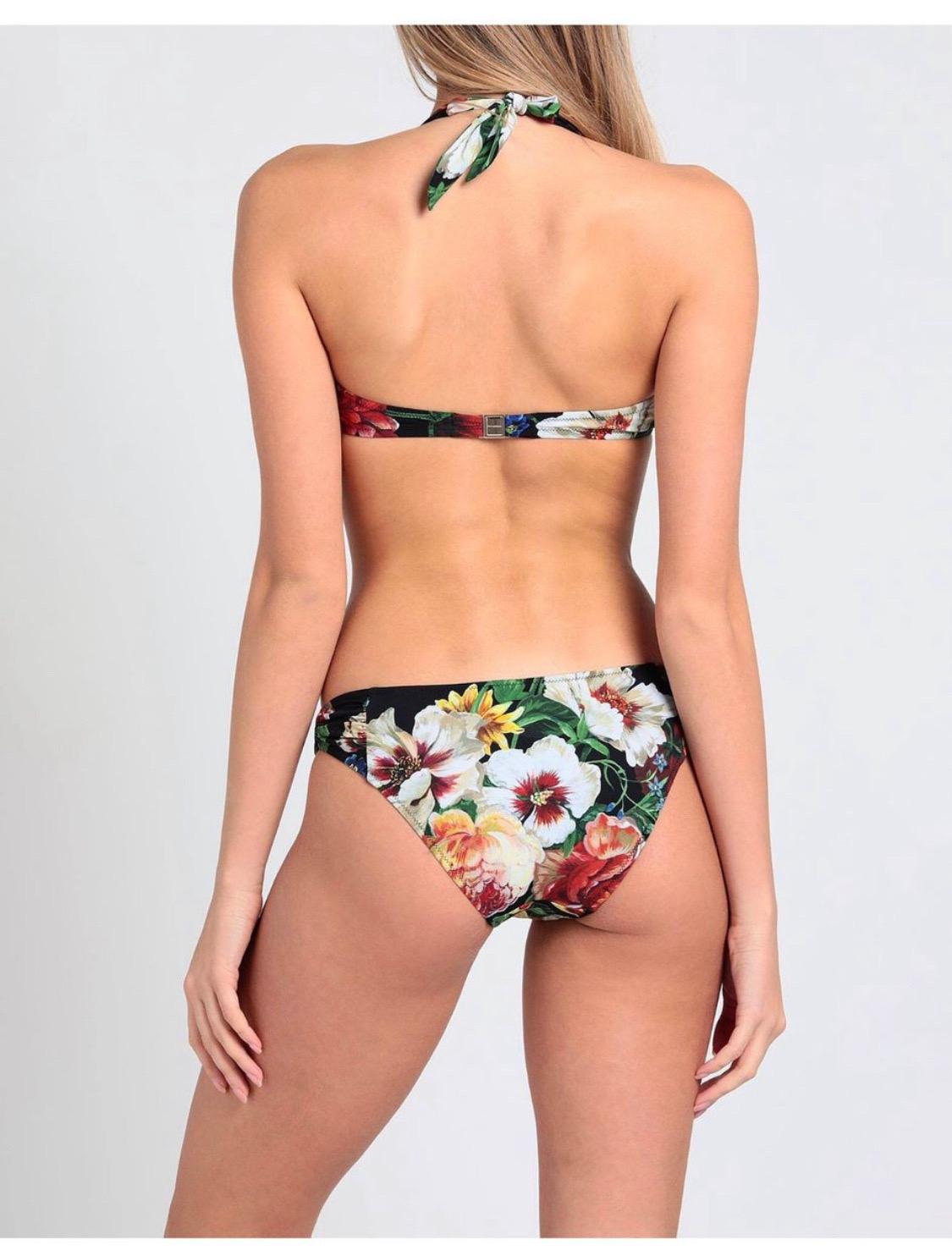 Dolce & Gabbana Black Floral two piece swimwear bikinis  In New Condition For Sale In WELWYN, GB