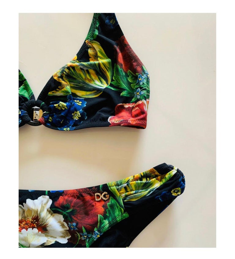 Dolce & Gabbana Bikini Bottom Black Lily Print Swimsuit Swimwear