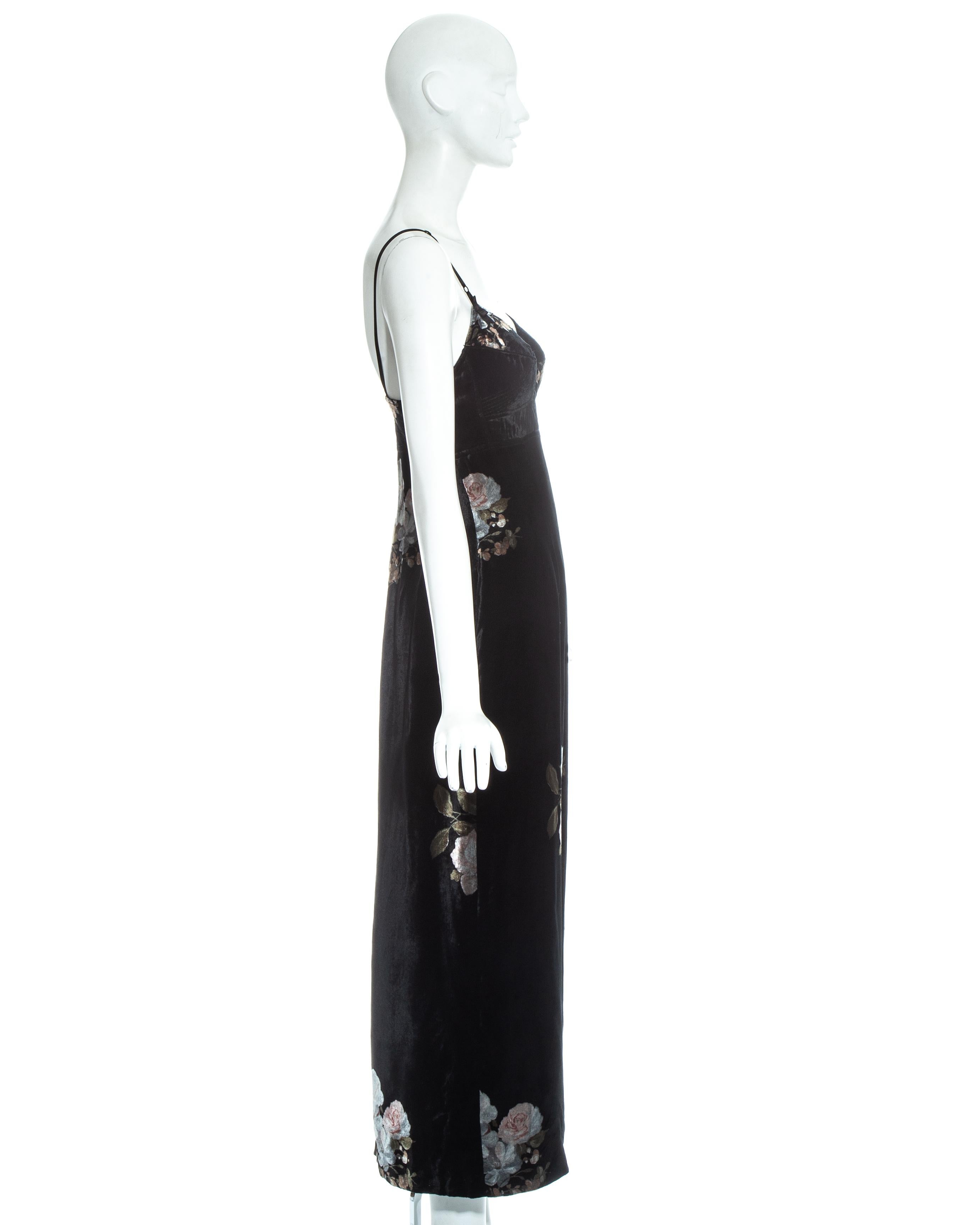Black Dolce & Gabbana black floral velvet evening dress, fw 1996 For Sale
