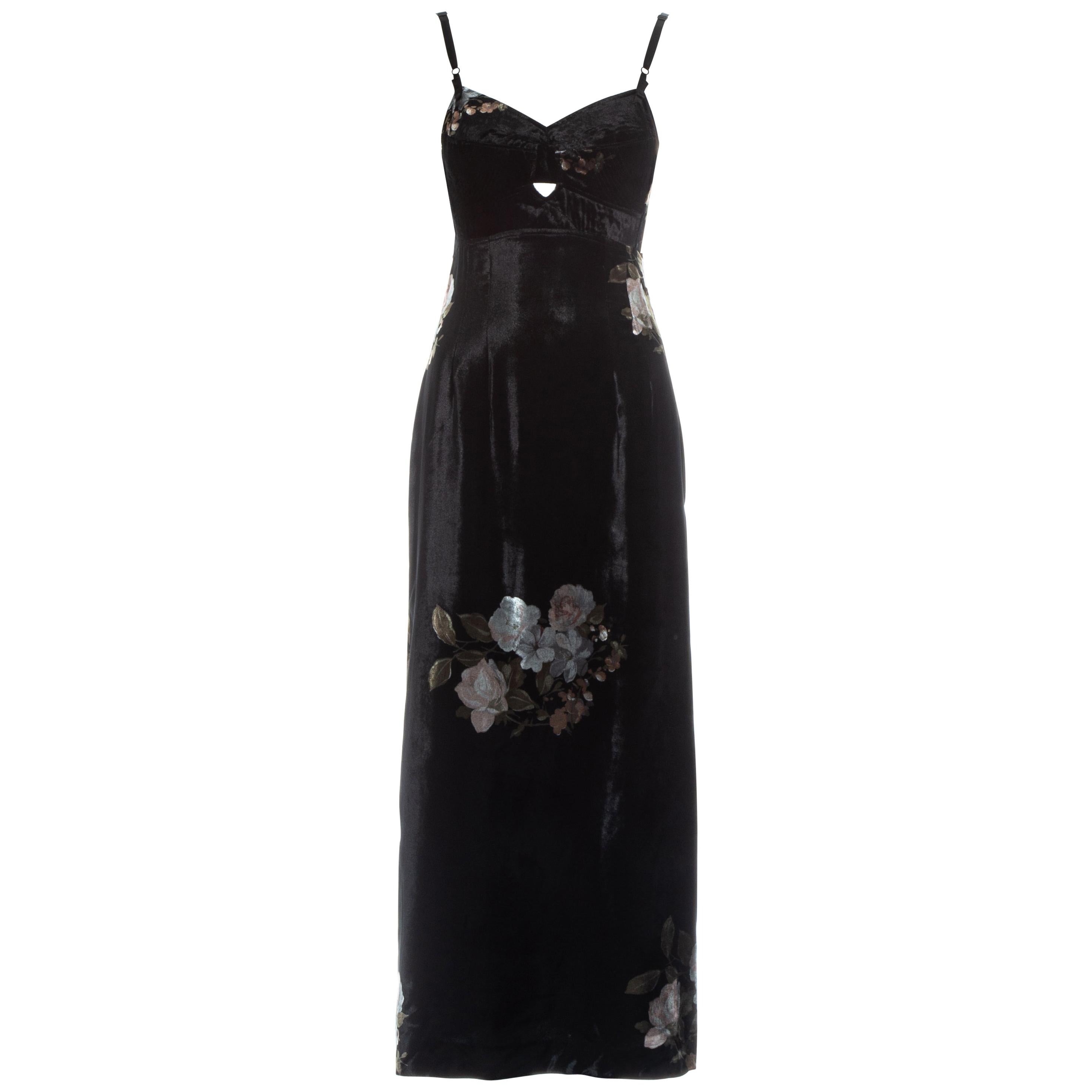 Dolce & Gabbana black floral velvet evening dress, fw 1996