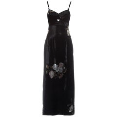 Used Dolce & Gabbana black floral velvet evening dress, fw 1996