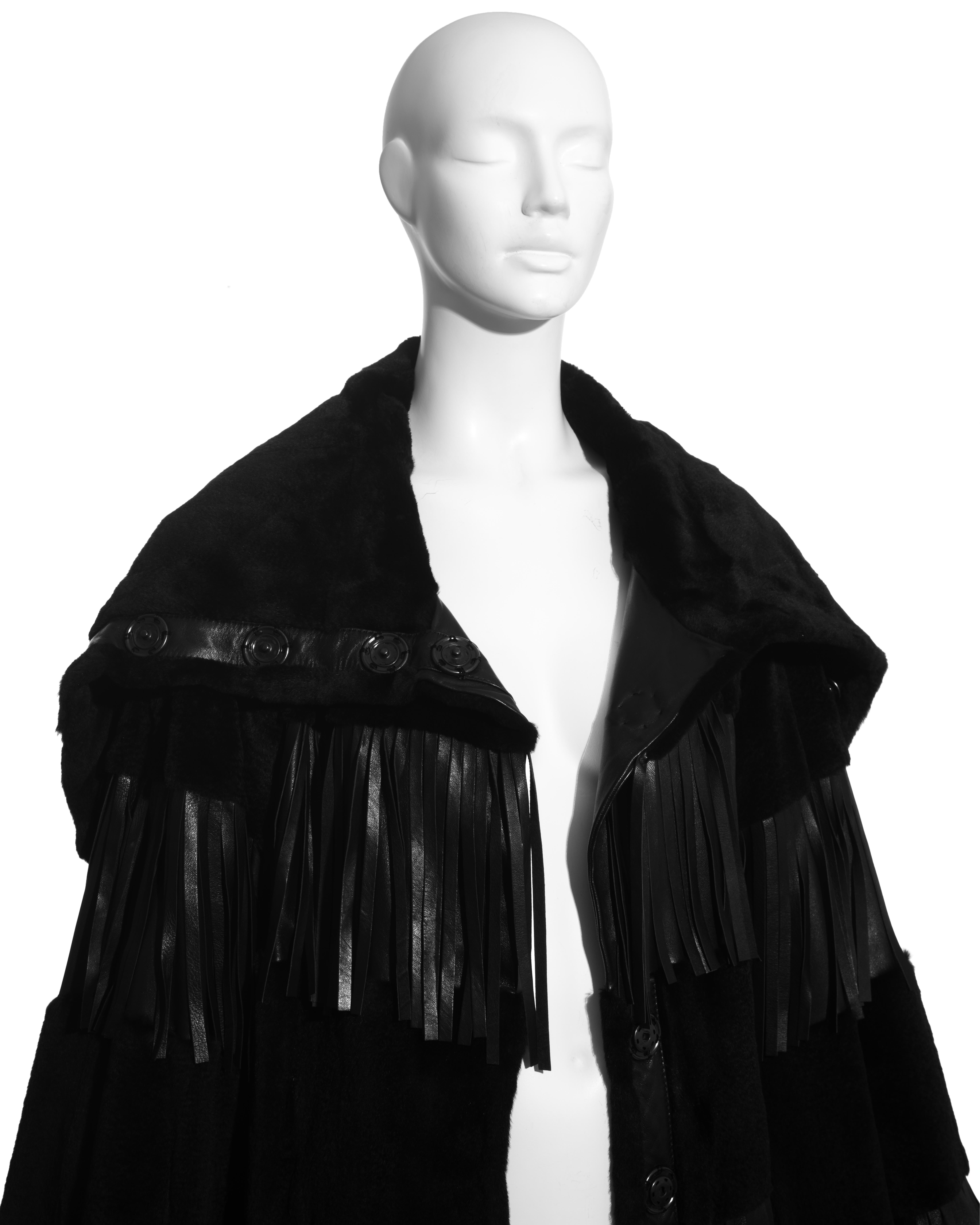 Black Dolce & Gabbana black fur and leather fringed coat, fw 2003 For Sale