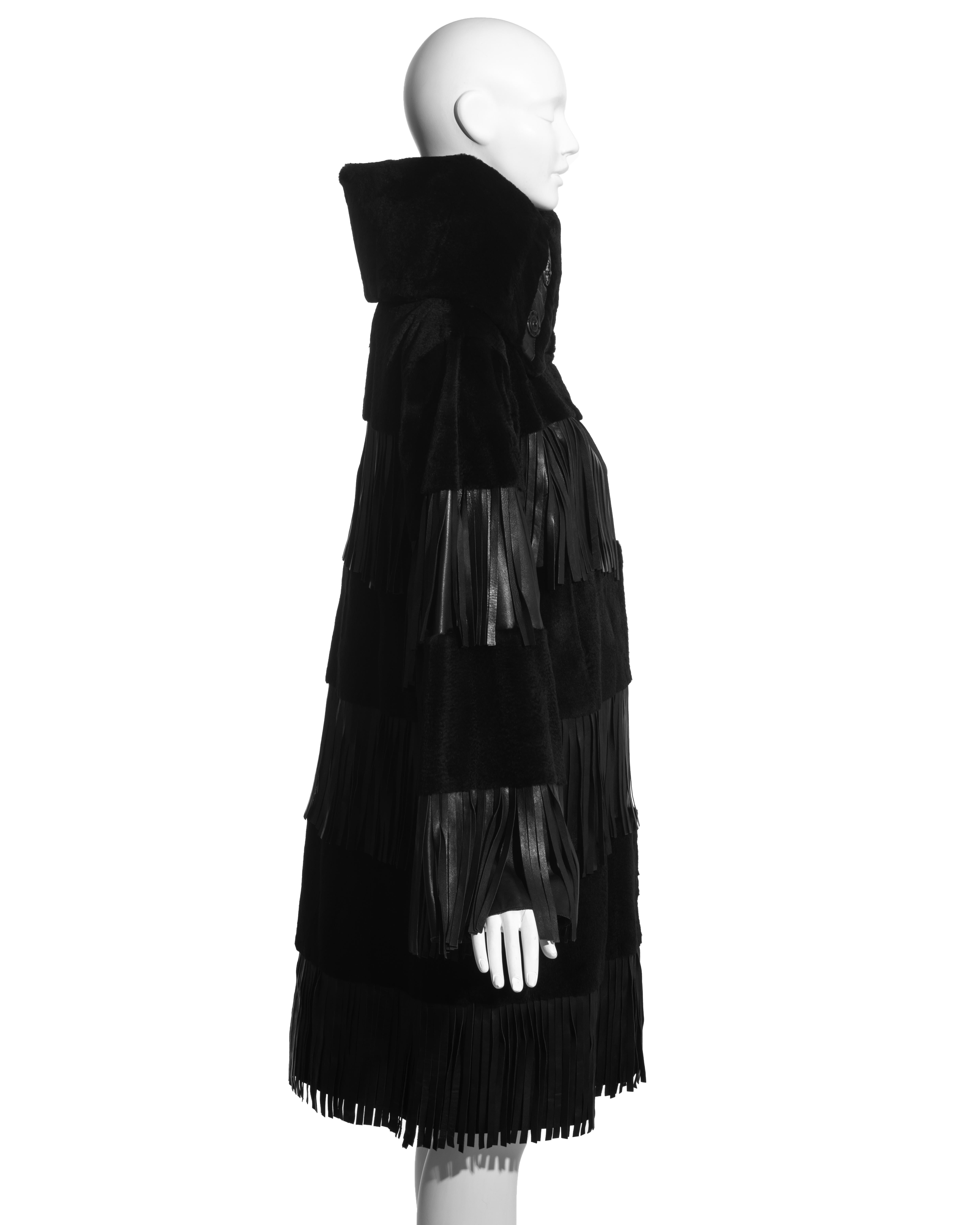 Dolce & Gabbana black fur and leather fringed coat, fw 2003 For Sale 1