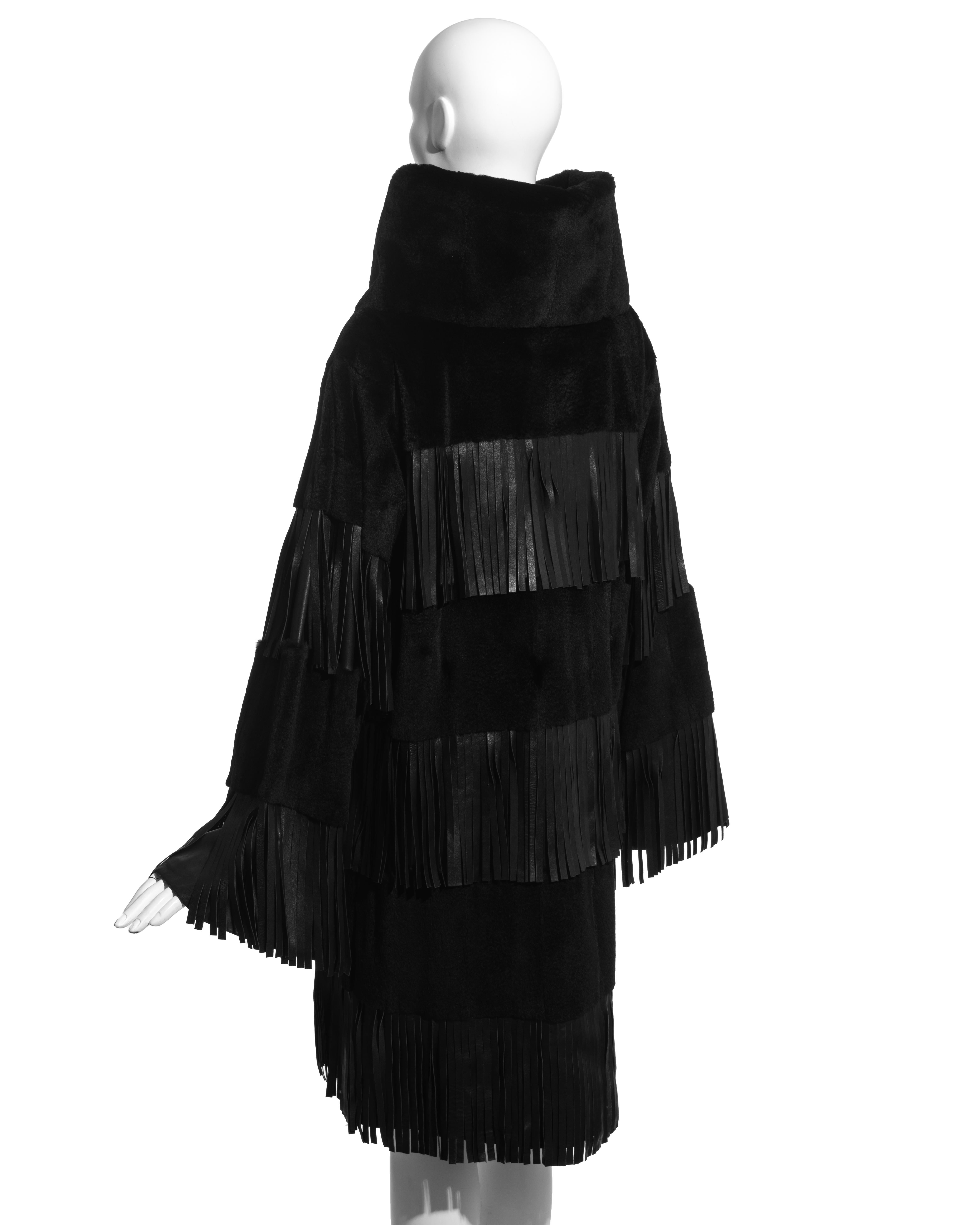 Dolce & Gabbana black fur and leather fringed coat, fw 2003 For Sale 2