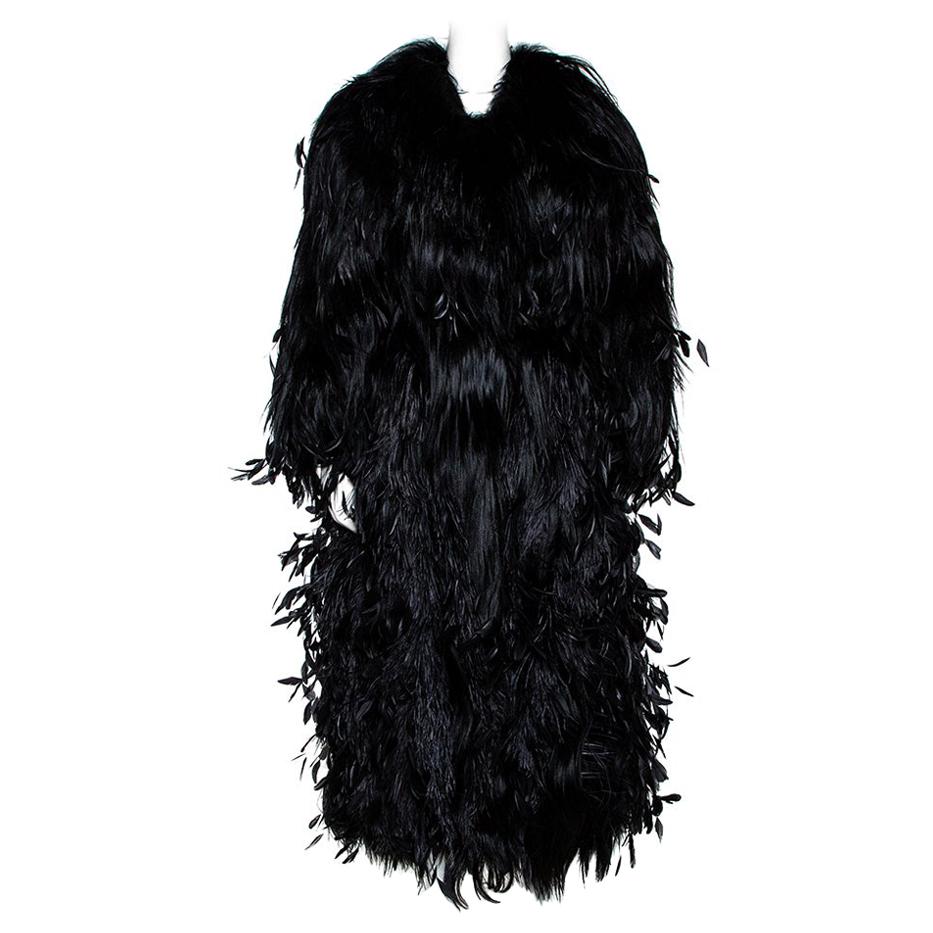 Dolce & Gabbana Black Fur Long Sleeve Maxi Coat IT 42