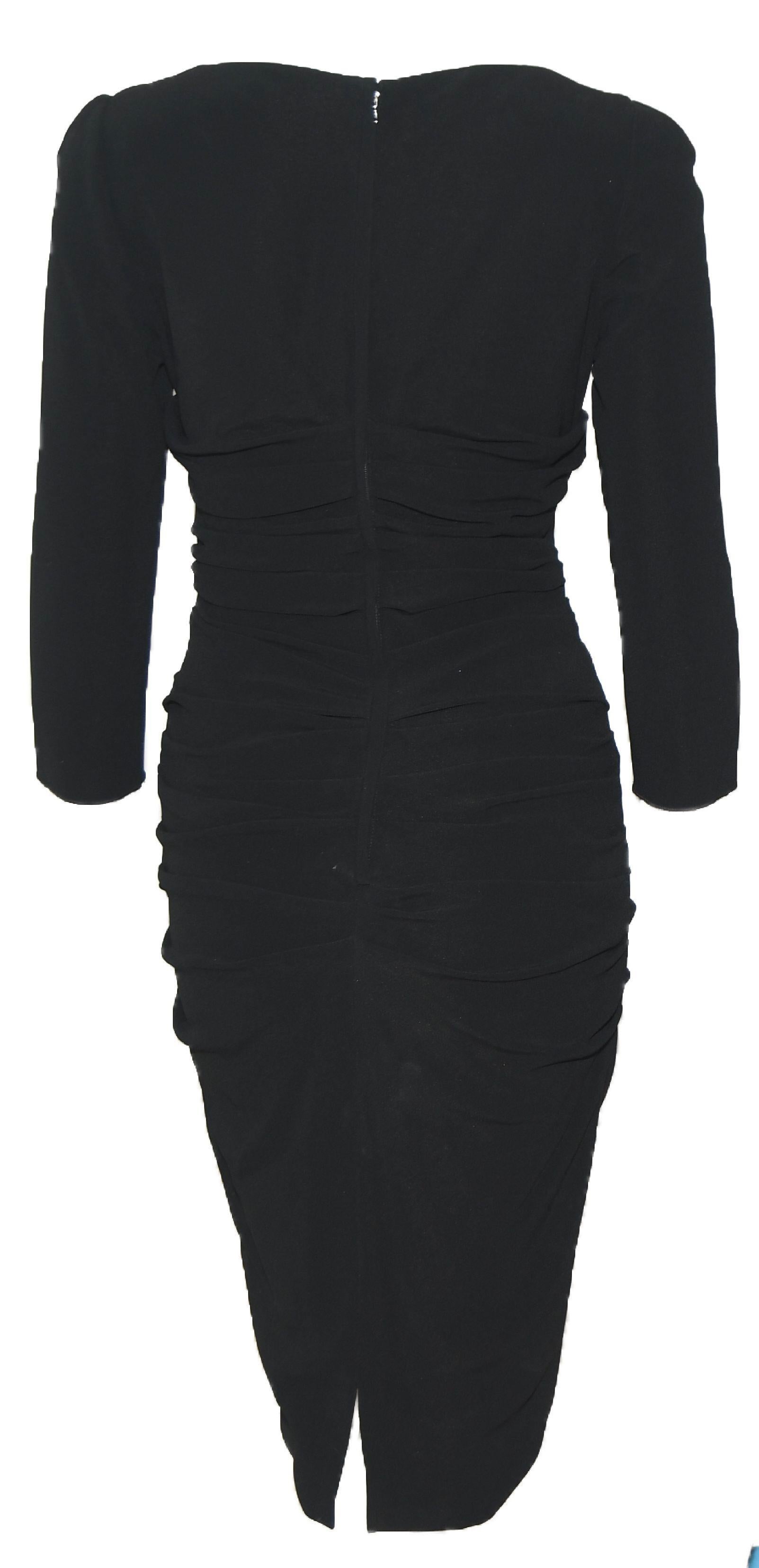 Dolce & Gabbana Black Gathered Long Sleeve Dress 40 EU In Excellent Condition For Sale In Palm Beach, FL