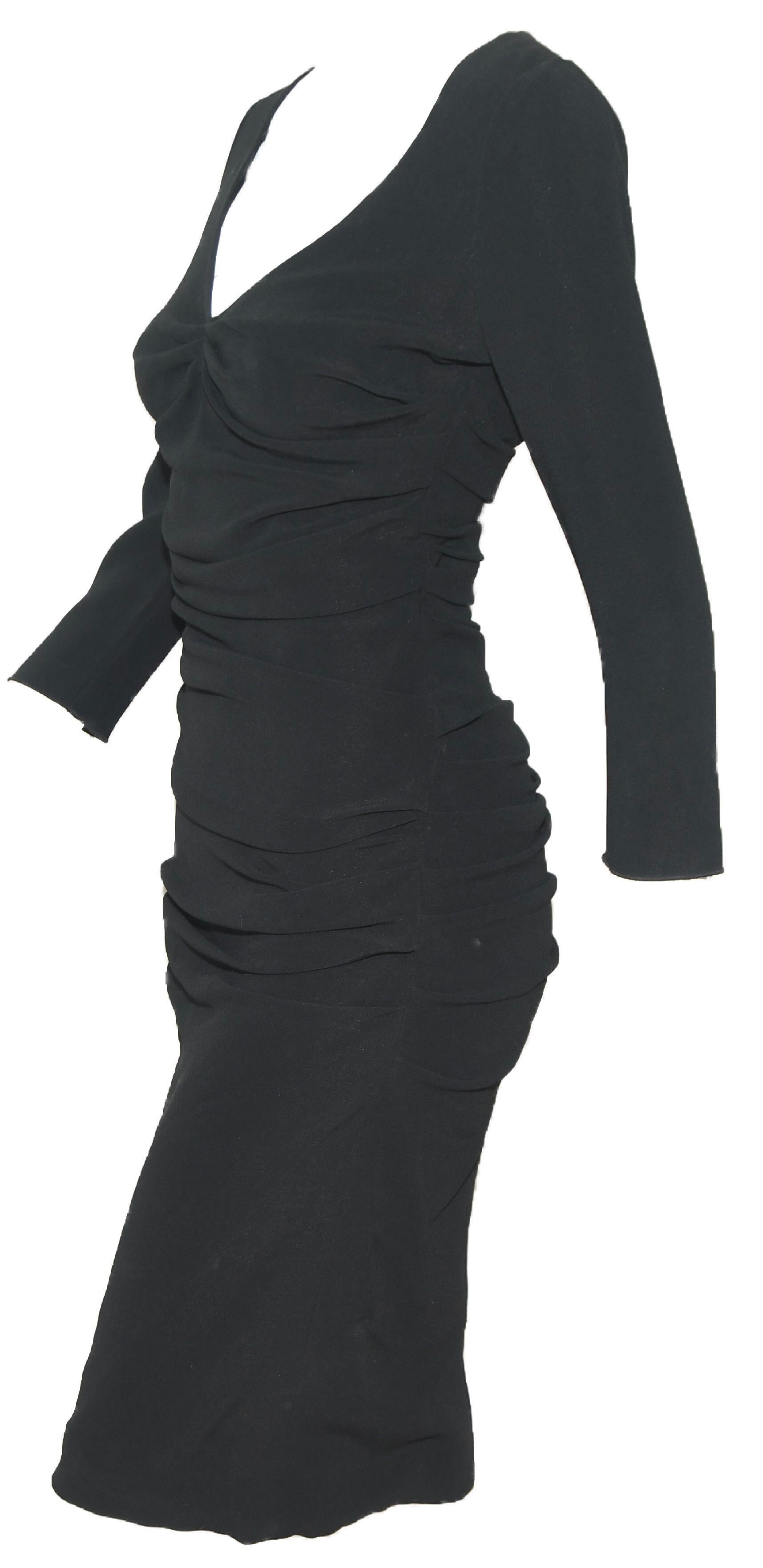 Women's Dolce & Gabbana Black Gathered Long Sleeve Dress 40 EU For Sale