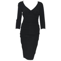 Dolce & Gabbana Black Gathered Long Sleeve Dress 40 EU