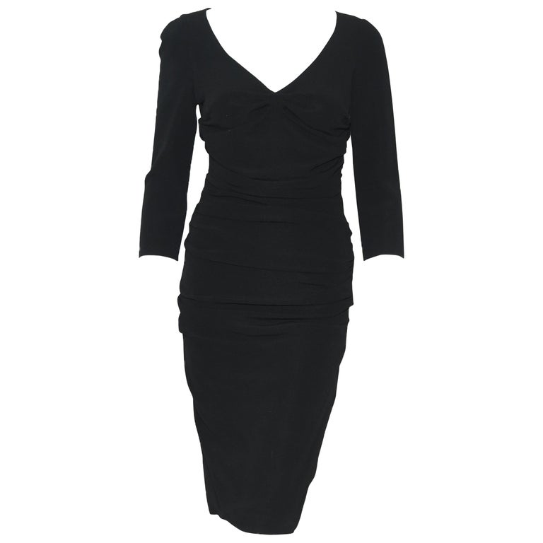 Dolce and Gabbana Black Gathered Long Sleeve Dress 40 EU For Sale at ...